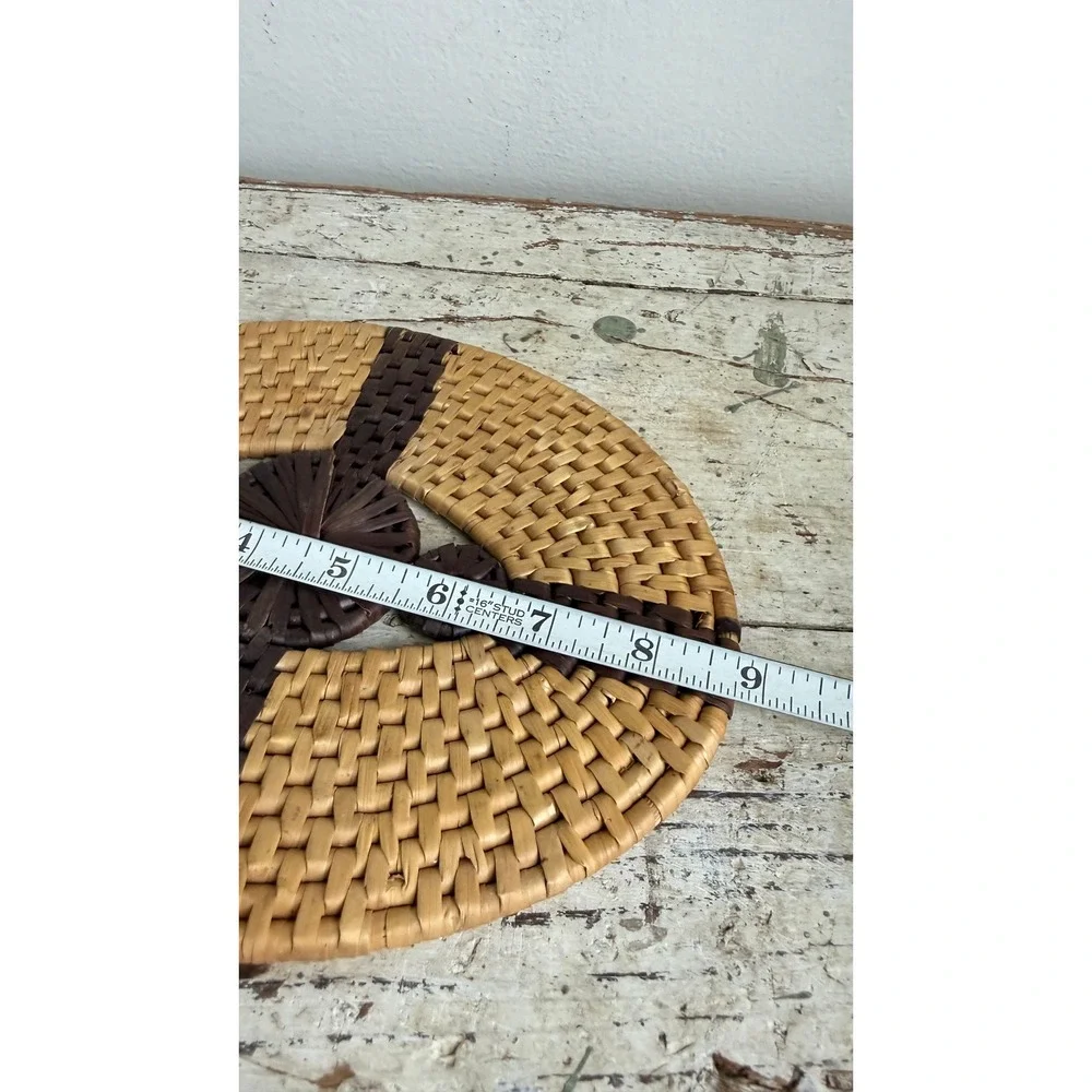 Vintage Woven Wicker Trivet Oval Boho Wall Hanging Brown Tan 9x7